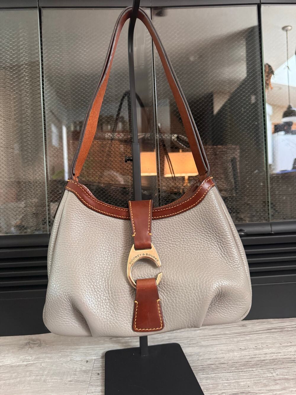 Dooney and Bourke pebble grain elephant gray Derby handbag hobo purse